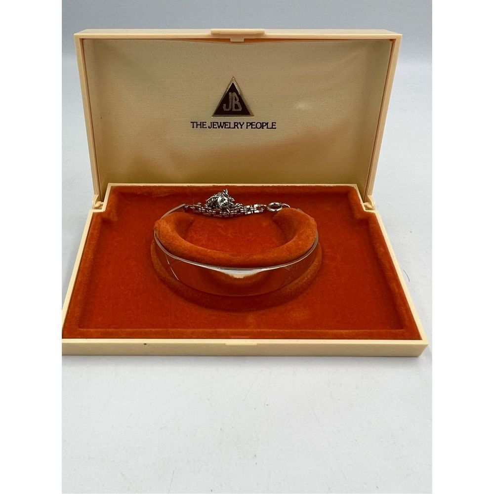 JB The Jewelry People Silver Tone Cuff Bracelet ID Engraving Tassel Blank NOS